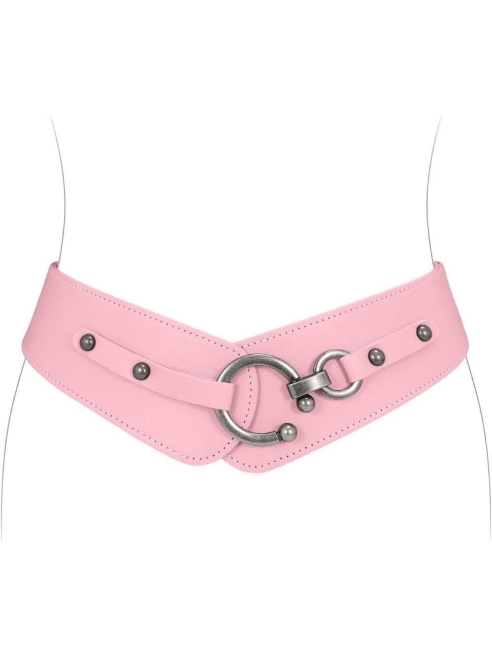 Women's Light Pink Elastic Wide Belt Retro Stretchy Belt Vintage Silver Buckle